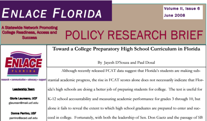 Toward a College Preparatory High School Curriculum in Florida