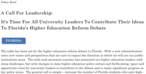 A Call For Leadership: It’s Time For All University Leaders To Contribute Their Ideas To Florida’s Higher Education Reform Debate
