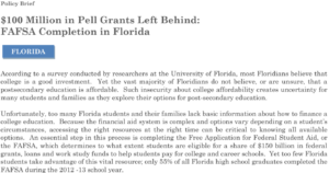 $100 Million in Pell Grants Left Behind: FAFSA Completion in Florida