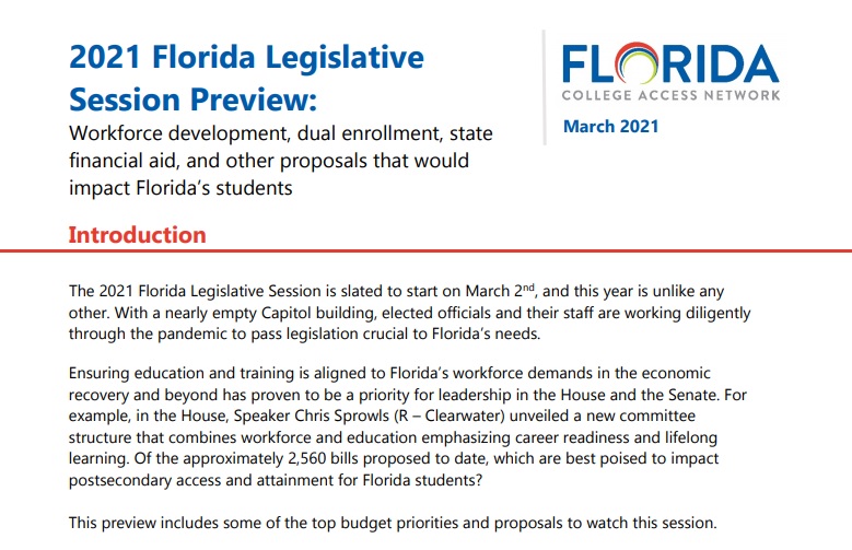 2021 Florida Legislative Session Preview Florida College Access Network