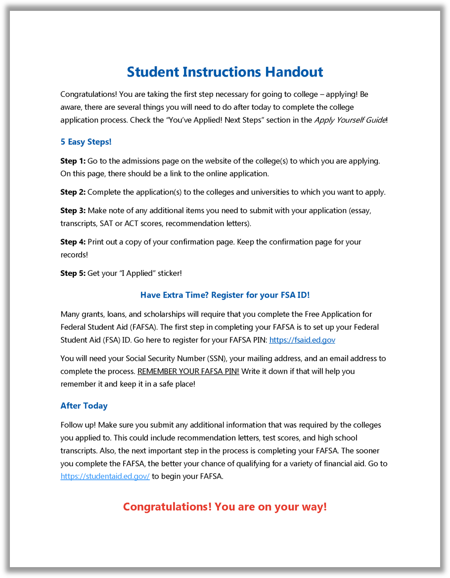 Student Instructions Handout Florida College Access Network