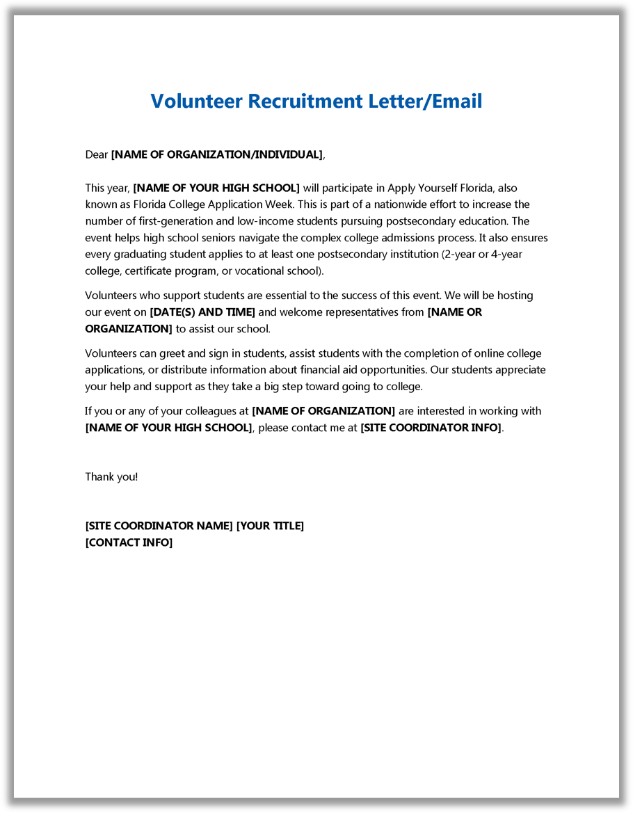 letter to request volunteer work