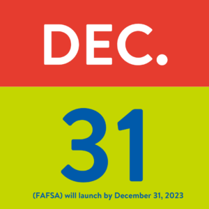 Graphic displays "(FAFSA) will launch by Dec. 31"